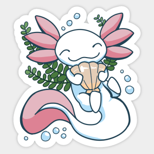 Axolotl with a Seashell - Cute Axolotl Design Sticker